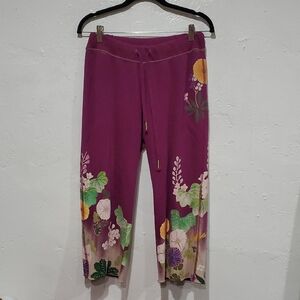 Y2K Lucky Brand "Suitable For Framing" Purple Floral Cropped SweatPants Size M